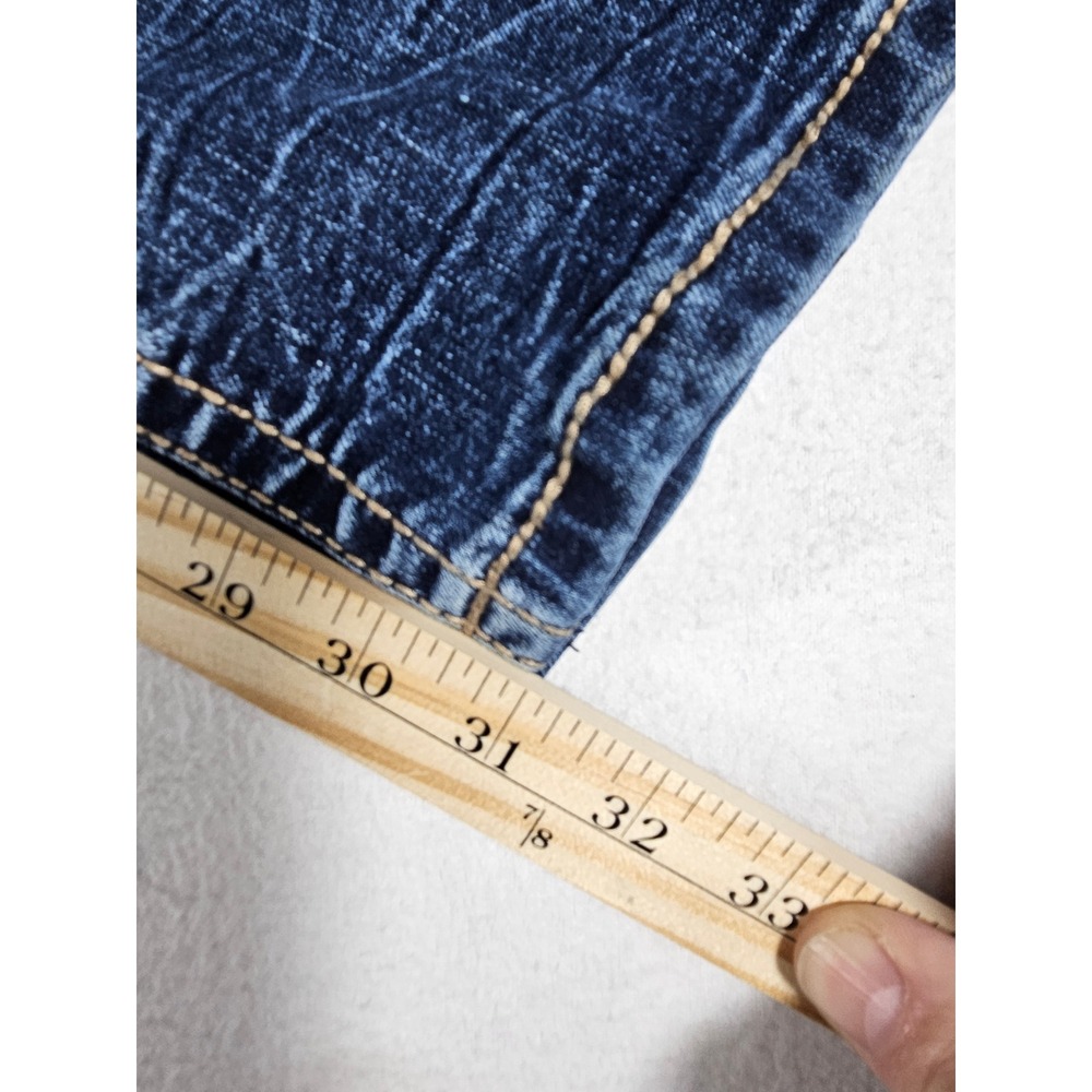 True Luck Mens Straight Leg Jeans 32x32 Blue Dark Wash Embroidered Pockets - Picture 4 of 9
